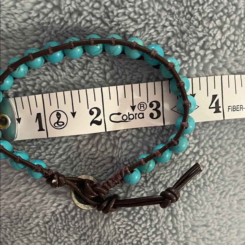 Handmade Bohemian Turquoise and Leather Beaded Ladder Stitch  Bracelet